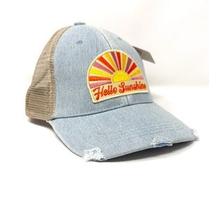 Katydid Light Blue Denim Trucker Hat with Yellow & Pink Sun Patch